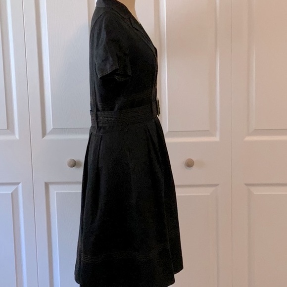 Talbots- Black Linen Shirtwaist Dress- Belt- Short Sleeves- Full Skirt-8P - Picture 6 of 11
